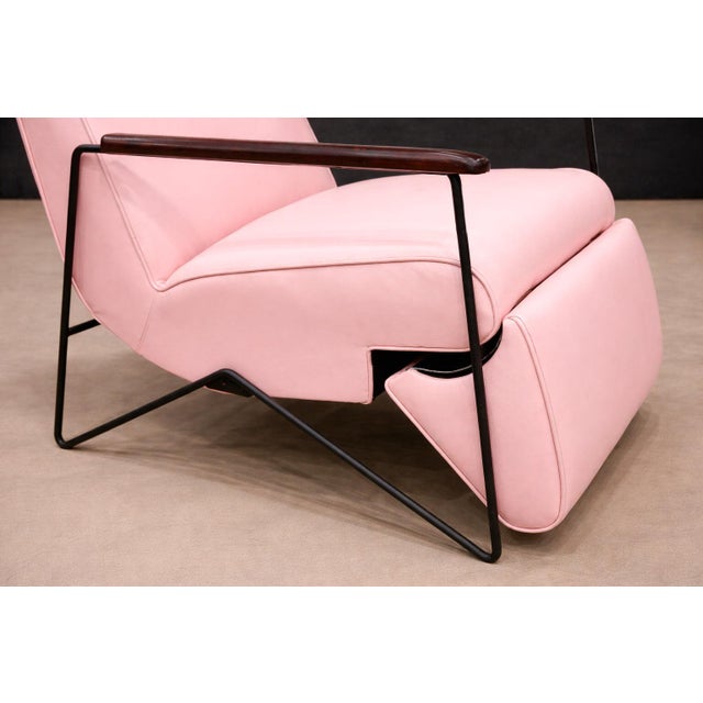 Brazilian Modern Reclining Chair in Metal, Hardwood & Leather, Ernesto Hauner, 1960s For Sale In New York - Image 6 of 15