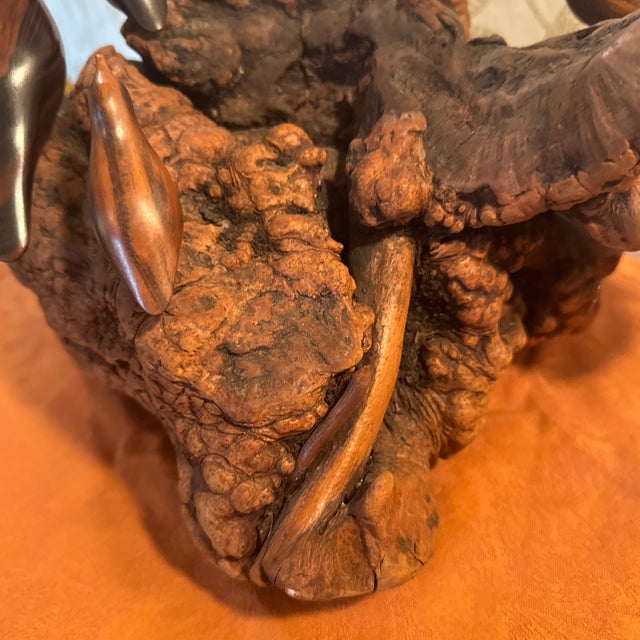 Vintage 7 Wooden Birds on Carved Burl Wood Sculpture For Sale In Miami - Image 6 of 12