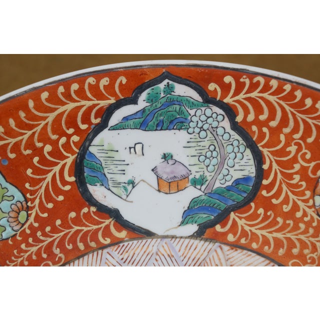 Antique Japanese Imari Porcelain Enamel Floral Medallion Bird Bat Plate 12" For Sale - Image 10 of 12
