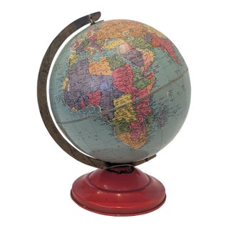 Mid-Century Replogle 10-Inch Precision Globe on Red Steel Base, Circa 1950s For Sale