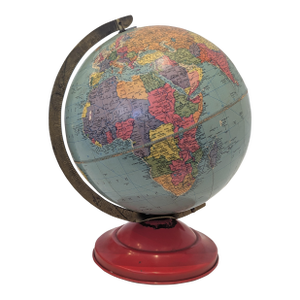Mid-Century Replogle 10-Inch Precision Globe on Red Steel Base, Circa 1950s
