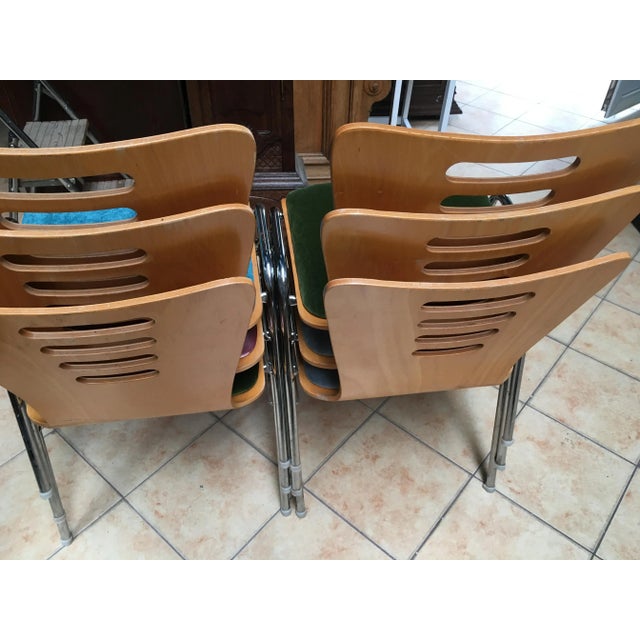 Stackable Metal and Wood Chairs, 1990s, Set of 6 For Sale - Image 3 of 18