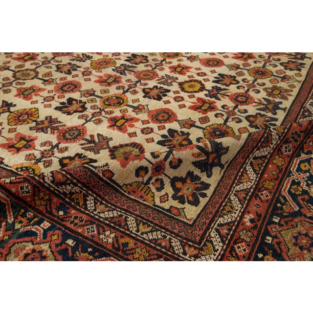 Persian 1880s Antique Persian Farahan Tan Wool Rug Handmade With Allover Floral Pattern For Sale - Image 3 of 8