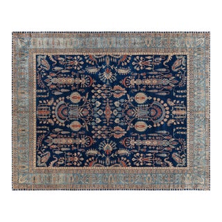 Vintage Persian Kirman in Shades of Rust, Beige and Light Blue Handmade Wool Rug For Sale
