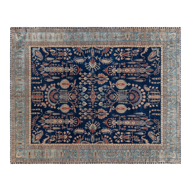 Vintage Persian Kirman in Shades of Rust, Beige and Light Blue Handmade Wool Rug For Sale