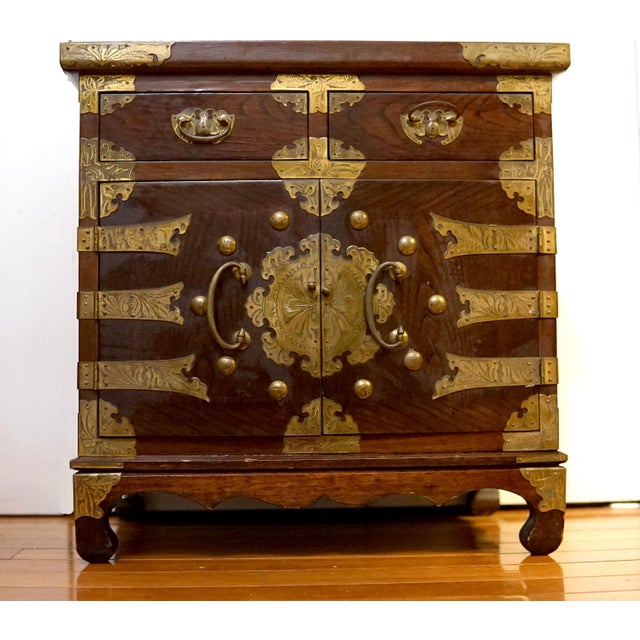 19th Century Antique Korean Elm Wood and Brass Tansu Chest Chairish