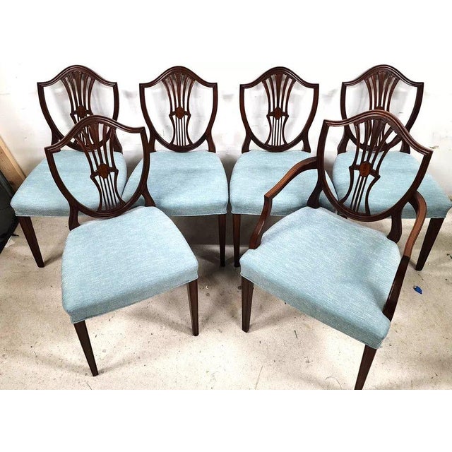 Antique Mahogany Dining Chairs Federal Hepplewhite Shield Back Set of 6 For Sale - Image 4 of 12