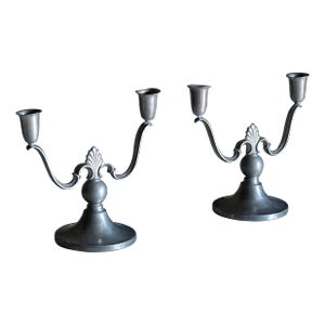 1930s Swedish Grace Candelabras by Firma Svenskt Tenn in Pewter- a Pair