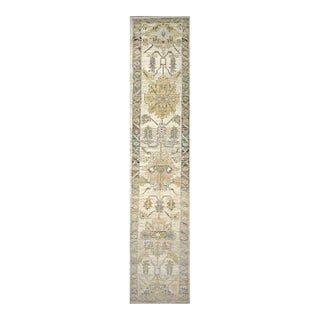 21st Century Turkish Oushak Wool 3x19 Yellow, Ivory & Charcoal Handmade Runner Rug #1144136 For Sale