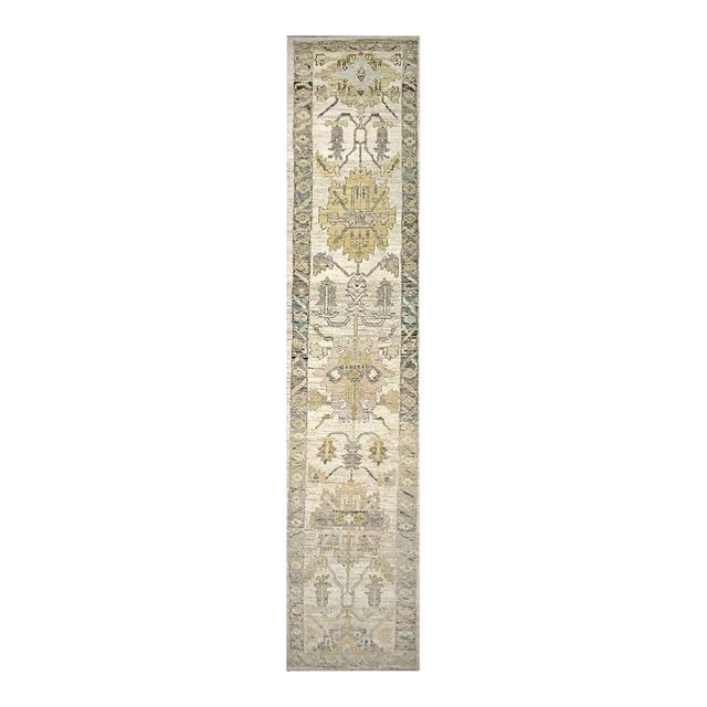 21st Century Turkish Oushak Wool 3x19 Yellow, Ivory & Charcoal Handmade Runner Rug #1144136 For Sale