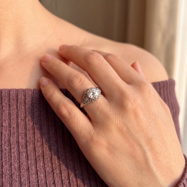 1930s 1930's 18 Karat White Gold Mounting With a 1.2 Carat Modern Diamond Ring For Sale - Image 5 of 5