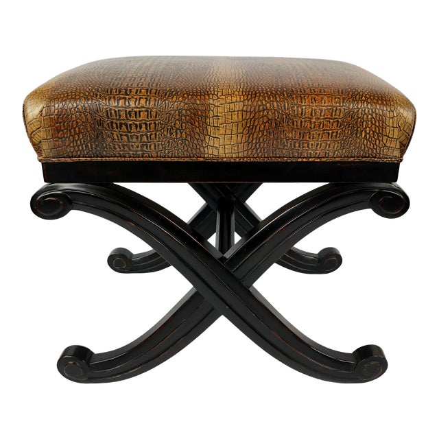 Faux Alligator X Frame Ottoman Foot Stool by Swaim Chairish