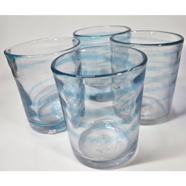 Baby Blue Bubbled Swirl Lowballs- Set of Four For Sale - Image 6 of 15