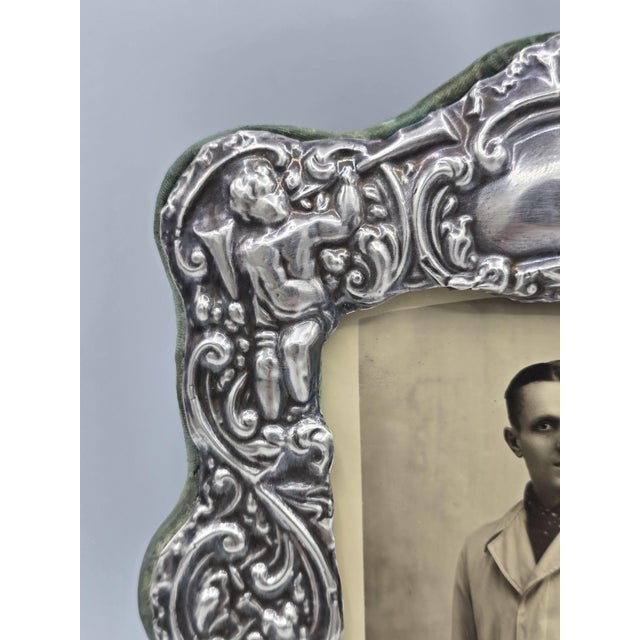 Silver English 925 Sterling Silver Photo Frame with Putti, London, 1905 For Sale - Image 8 of 9
