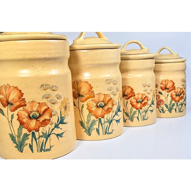 Wildflower Stoneware Canisters- Set of Four For Sale - Image 10 of 10