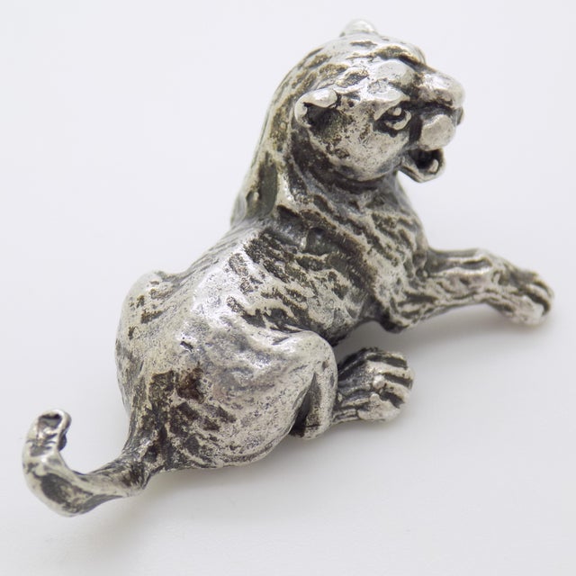 Italian Vintage Italian Handmade Genuine Silver Cub Lion Detailed Figurine Miniature For Sale - Image 3 of 11