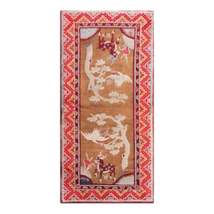 1900s Tan Camel Crane Antique Chinese Bao Tou Rug 2'2" X 4'3" Handknotted Wool Carpet