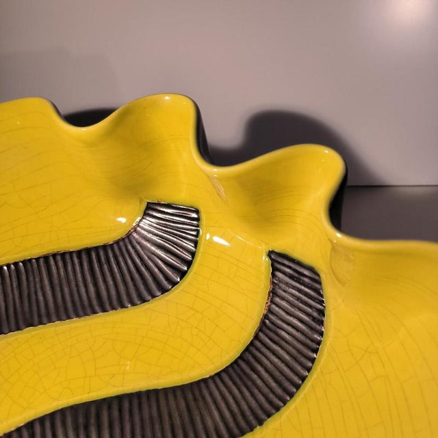 Freeform Cup Yellow and Black Glazed Ceramic by Elchinger, France, 1960 For Sale - Image 6 of 15