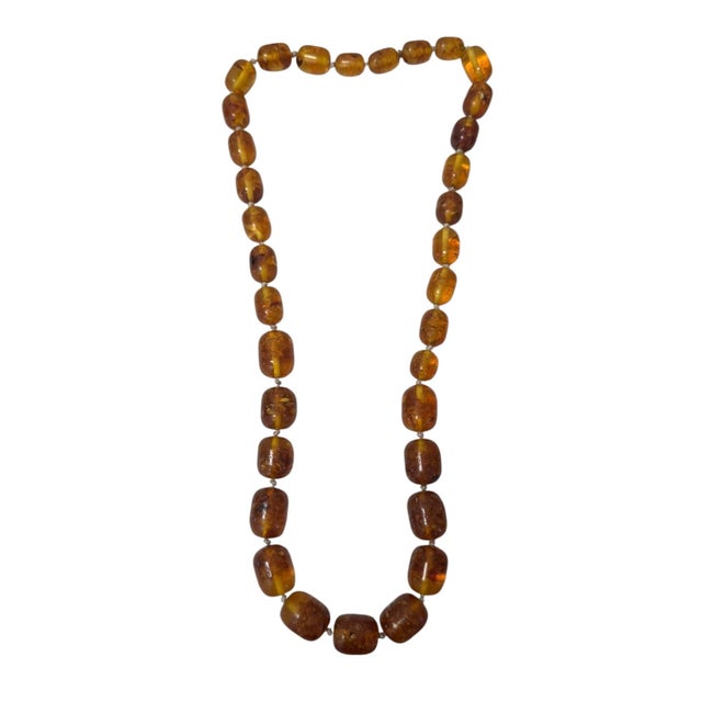 Mid 20th Century Mid-Century Modern Amber Resin Knotted Beaded Necklace For Sale - Image 5 of 5
