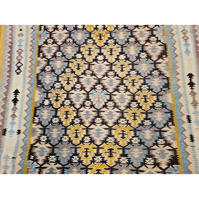 Vintage Persian Qazvin Tribal Kilim Runner, Handwoven Allover Paisley Pattern, Brown & Ivory, 4’ x 18’ For Sale - Image 10 of 17