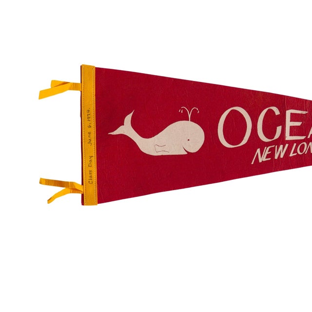 Vintage Ocean Beach New London Connecticut felt flag pennant circa 1970. A classic and simplistic mid-century souvenir...