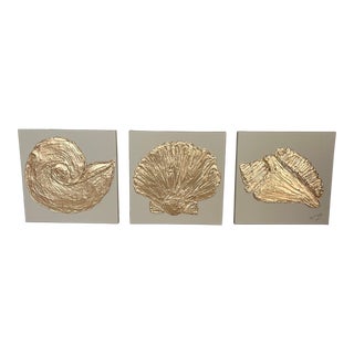 Gold & Beige Seashell Collection Trio, Designed by Cheryl P. Kohloff For Sale