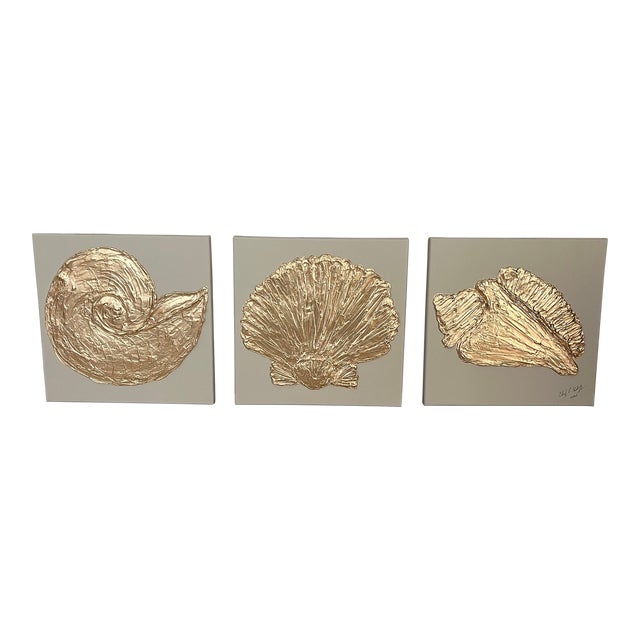 Gold & Beige Seashell Collection Trio, Designed by Cheryl P. Kohloff For Sale