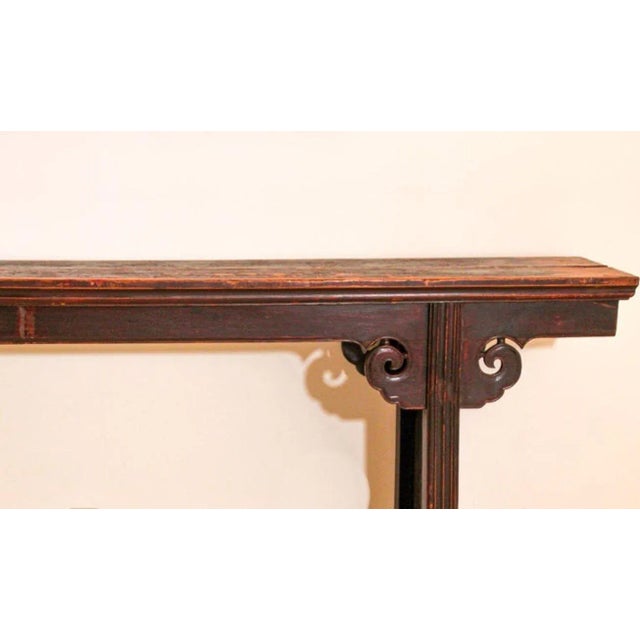 19th-Century Chinese Qing Dynasty Elmwood Altar Console Table, Shanxi, 107 Inches For Sale - Image 4 of 13