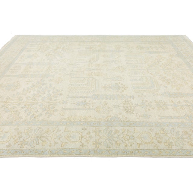 Modern Oushak Style Hand-Knotted Wool Area Rug – Pale Ivory & Soft Sage 9x12 For Sale - Image 4 of 10
