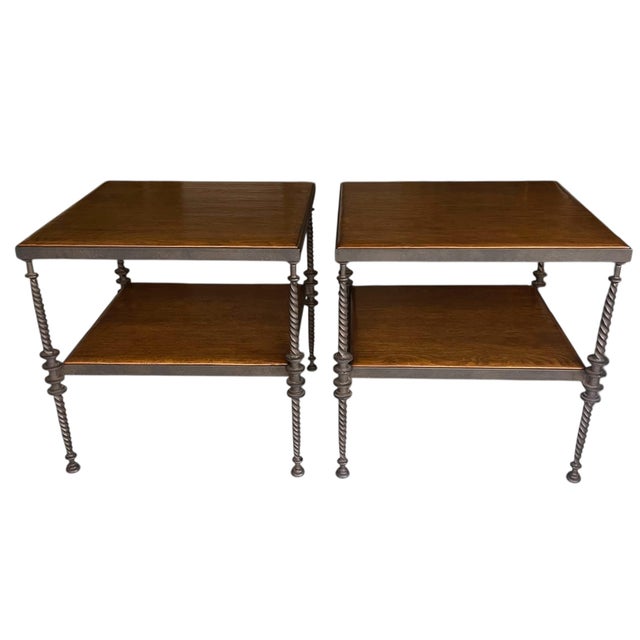 Rustic European Paul Ferrante Madison Walnut and Iron Square End Tables. Set of 2. 6061-E For Sale - Image 3 of 11