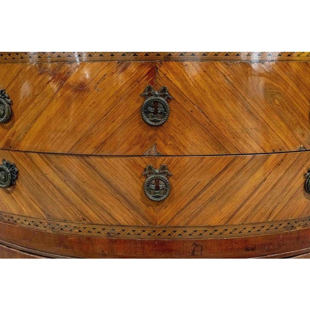 18th Century French Louis XVI Demilune Marquetry Commode with Marble Top, 1780 For Sale - Image 4 of 10