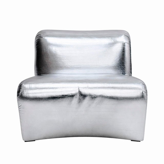 Space Age Moscheni Fiberglass and Silver Vinyl Fabric Chair, 1970s For Sale - Image 4 of 9