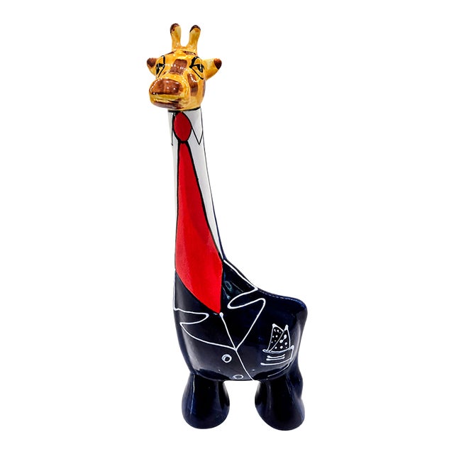 Turov Limited Edition Ceramic Giraffe in Suit – Hand-Painted 1999 Art Sculpture, San Francisco Ca For Sale