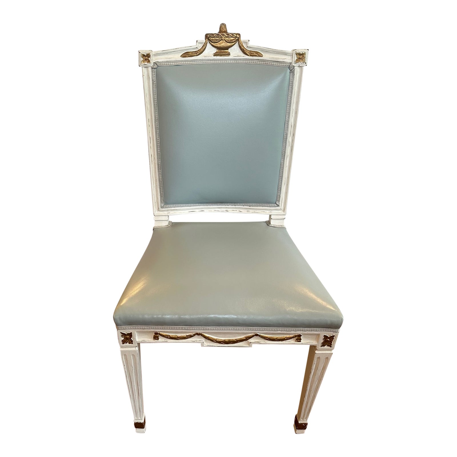 Vintage Light Blue Leather White Painted French Style Side Chair Chairish