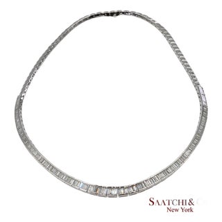 18k 750 Solid White Gold Natural Diamond Buguatte Tennis Necklace For Sale