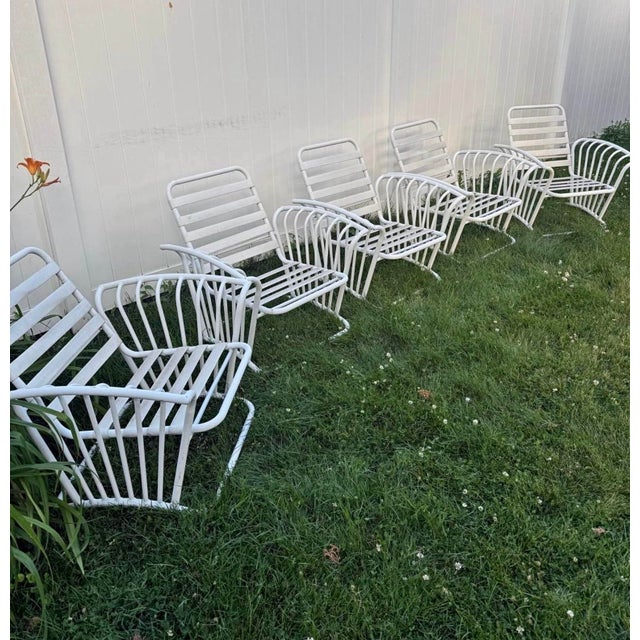 Vinyl Strapped Metal Outdoor Patio Seating-Set of 5 For Sale - Image 4 of 5
