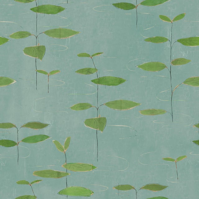 Sample - Lilies Wallpaper by Paule Marrot in Green For Sale