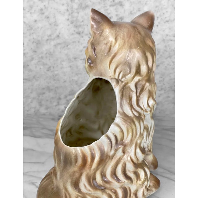 Mid-Century Figural Long-Hair Cat Porcelain Indoor Planter For Sale - Image 6 of 10
