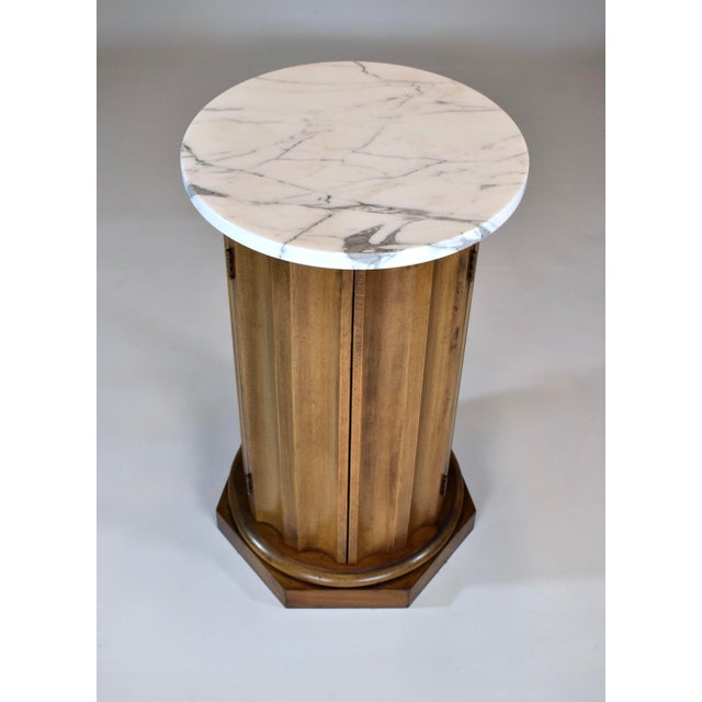 Wood Neoclassical Style Fluted Column Cabinet Table Marble Top For Sale - Image 7 of 11
