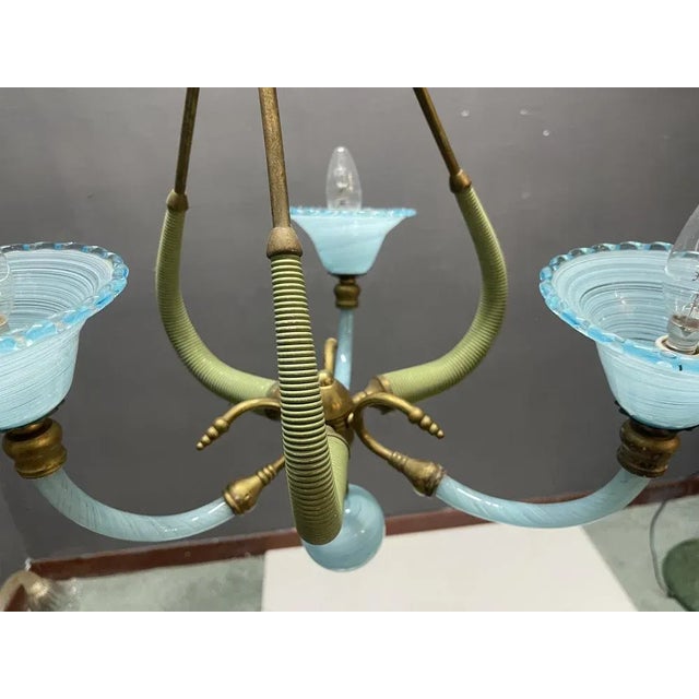 Metal Italian Blue Murano Glass Chandelier, 1950s For Sale - Image 7 of 18