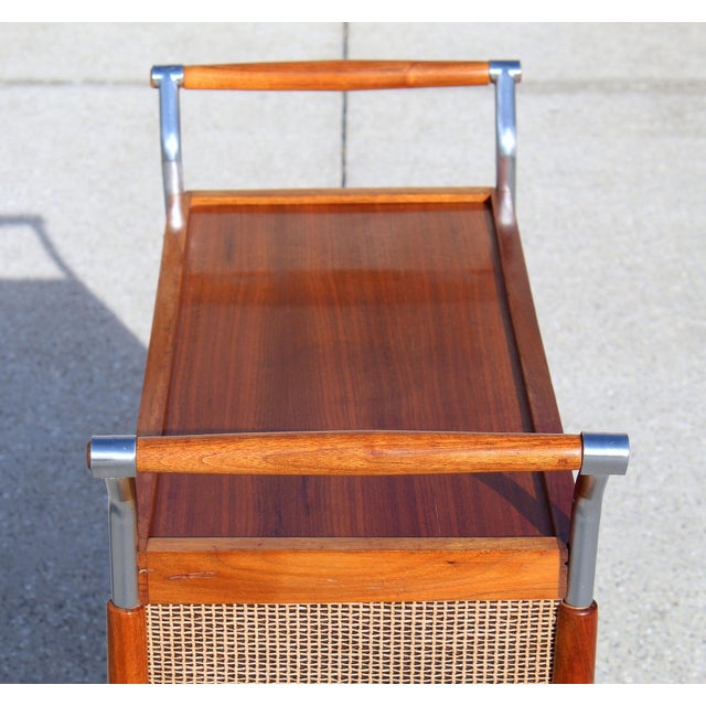 Mid-Century Modern Teak Rolling Bar Cart / Serving Trolley With Chrome Handles For Sale - Image 10 of 12