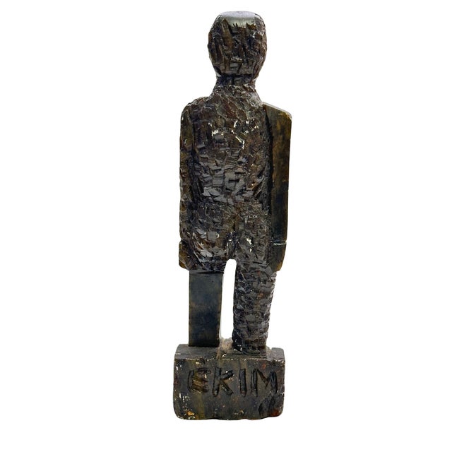 Stone Vintage Brutalist Carved Stone Figural Sculpture, Signed Ekim For Sale - Image 7 of 7