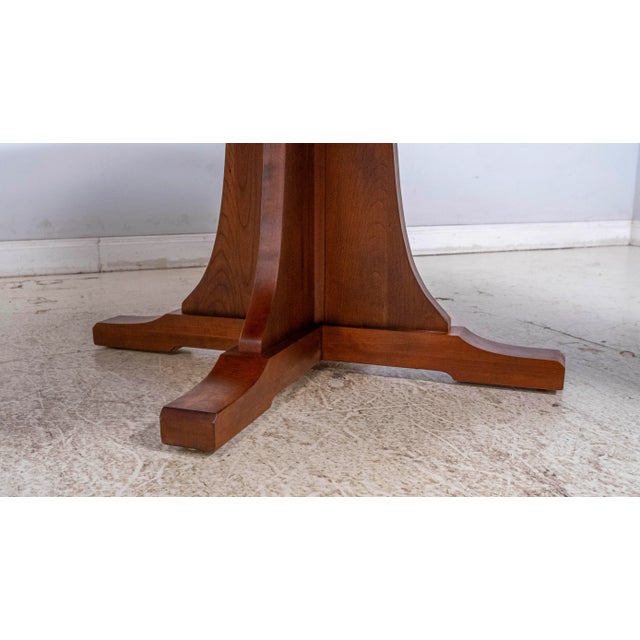 Brown Stickley Mission Cherry Pedestal Large Round Dining Table For Sale - Image 8 of 12