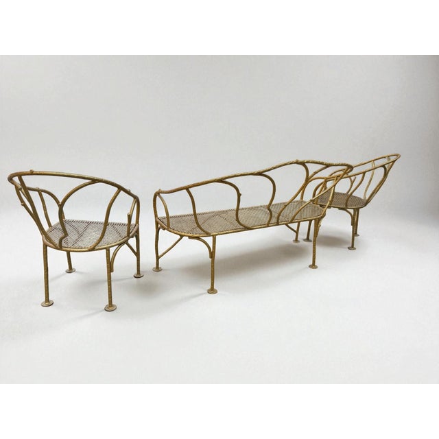 Metal Vintage Solid Iron Signed "Winterthur" Faux Bois Settee Sofa & Chairs Set For Sale - Image 7 of 9