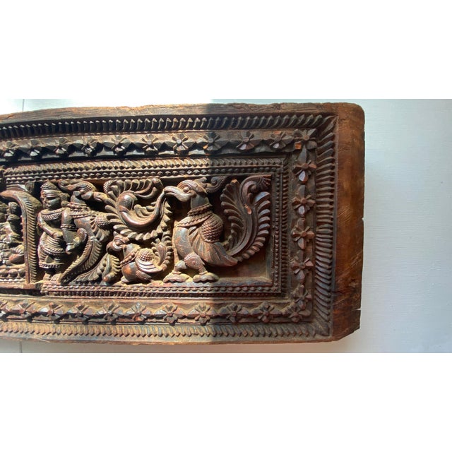 Mid-Century Collected South Indian Teak Architectural Door Lintel Relief Panel – 30" For Sale - Image 10 of 16