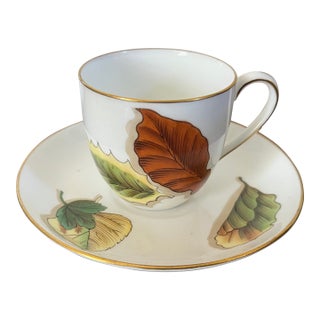 Antique 19th Century Wedgwood China Porcelain Hand Painted Tea Cup & Saucer in the Shadow Leaf Pattern For Sale