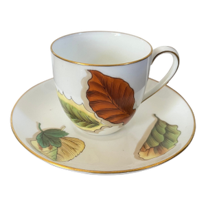 Antique 19th Century Wedgwood China Porcelain Hand Painted Tea Cup & Saucer in the Shadow Leaf Pattern