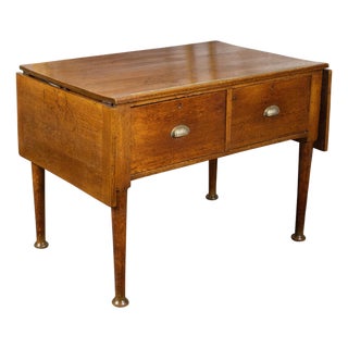 English 19th Century Oak Drop Leaves Draper's Table with Brass Measuring Tape For Sale