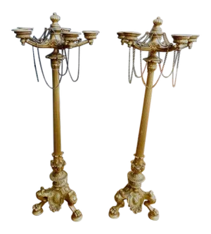 19th Century French Empire 5-Light Dore Bronze Candelabras - a Pair