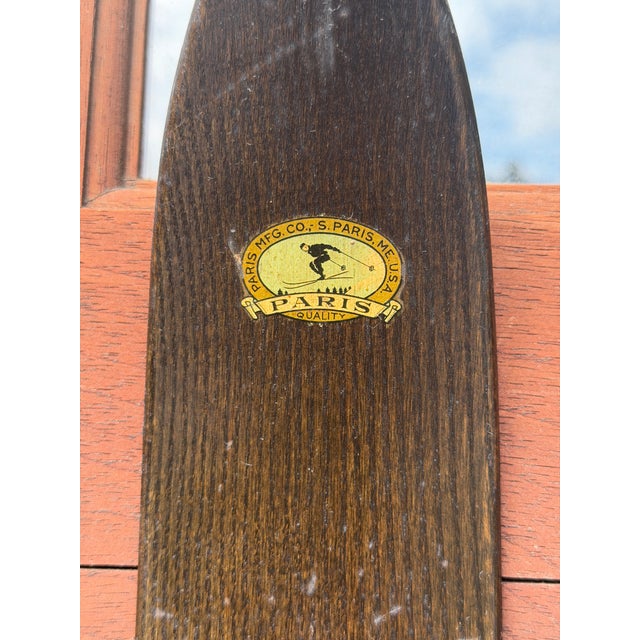 Antique Paris Mfg. Co. Wooden Skis – South Paris, Maine – Vintage Downhill Skis With Original Metal Bindings – Rustic Ski Lodge Wall Decor For Sale - Image 9 of 16